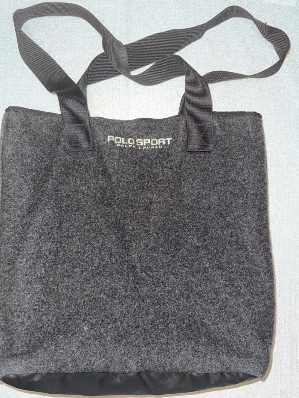 Vintage 1990s Polo Sport Ralph Charcoal Gray Lauren Wool Flannel Tote